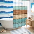 thumbnail image 5 of No Hook Shower Curtain, Farmhouse Aqua Brown Shower Curtains for Bathroom with See Through Top Window, Vintage Wooden Striped Waterproof & Washable Bath Curtain Small Stall 36"x78", 5 of 9