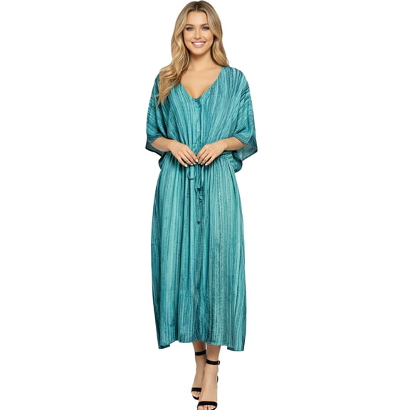 HAPPY BAY Women's Summer Loungewear OverSize Caftan Maxi Boho Nightwear 2X-3X Dark Cyan_AC649