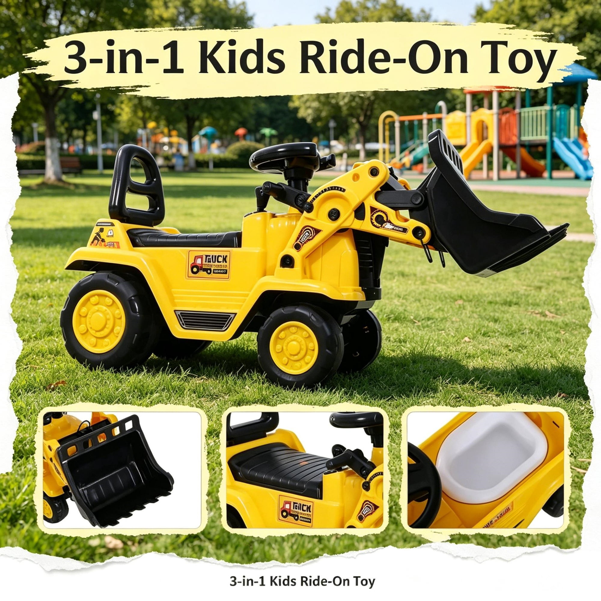 Kids Bulldozer Ride On with Flexible Arms and Horn for Ages 3+