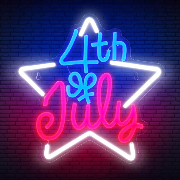 4th of July Star Neon Light Sign for Wall Decor Red White Blue LED Sign Independence Day Neon for Patriotic Party Decoration