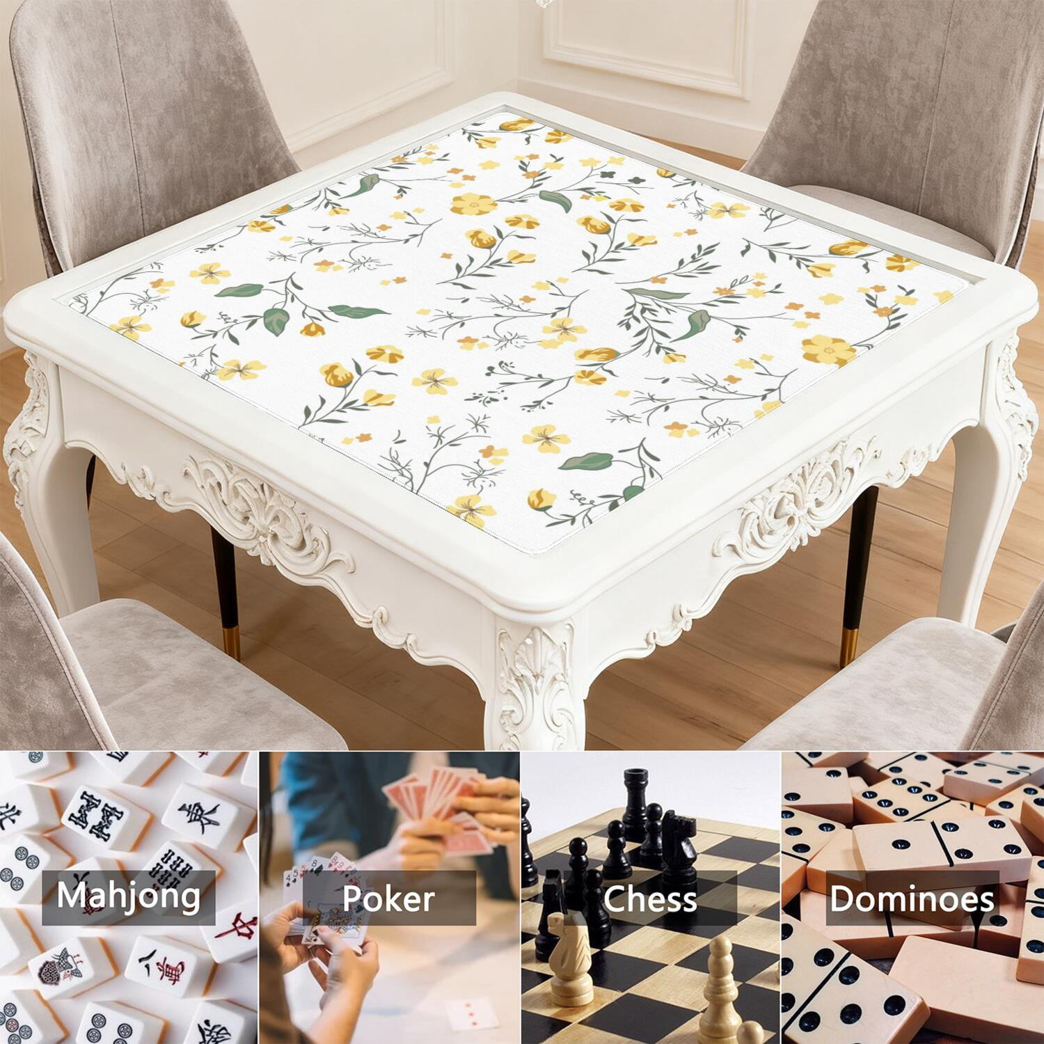 Floral Non-Slip Rubber Mat for Game Tables 31.5 Inch Square Perfect for Mahjong Game Nights Also Great for Playing Cards