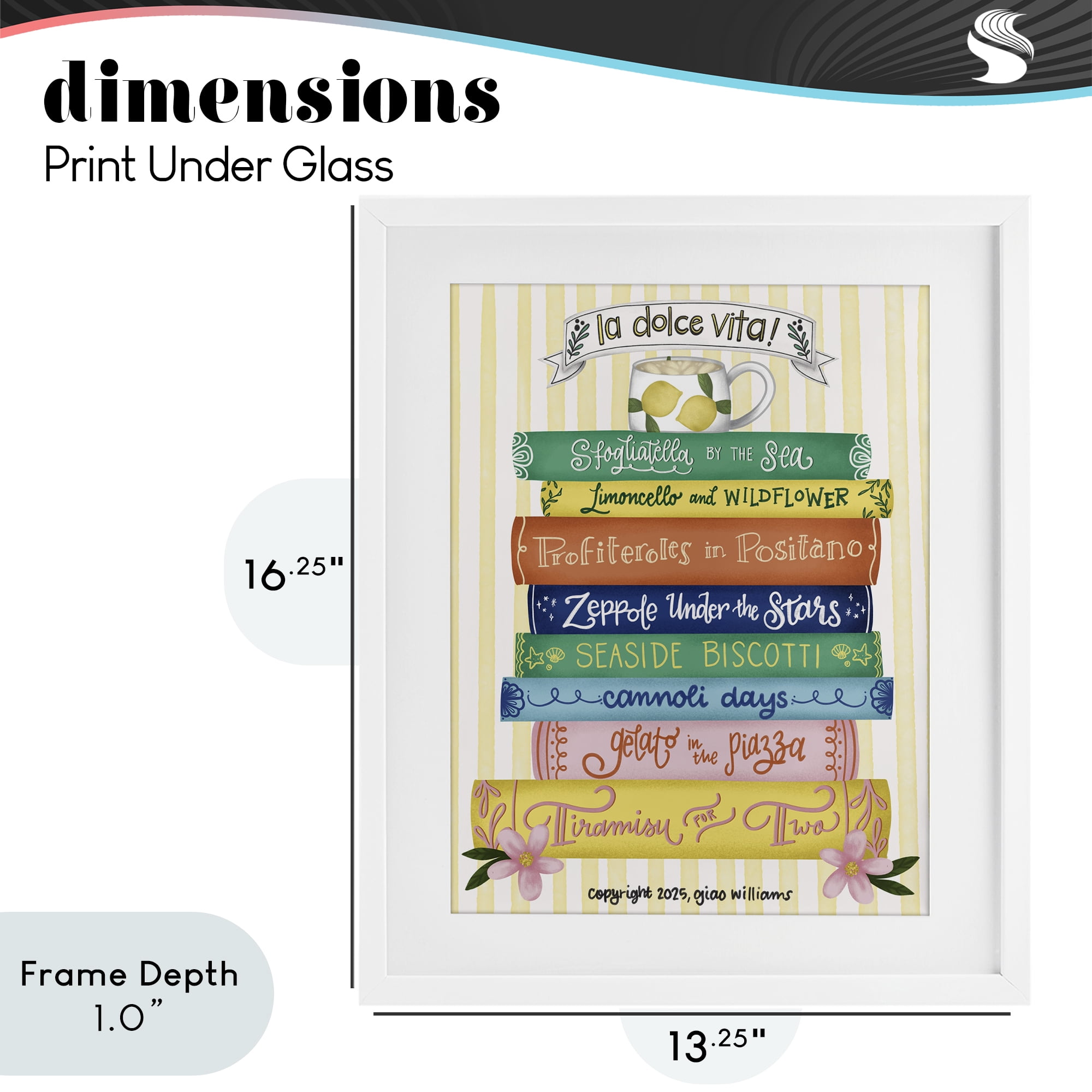 Stupell Industries Italian Kitchen Cook Books White Framed Print Under Glass, design by Giao Williams