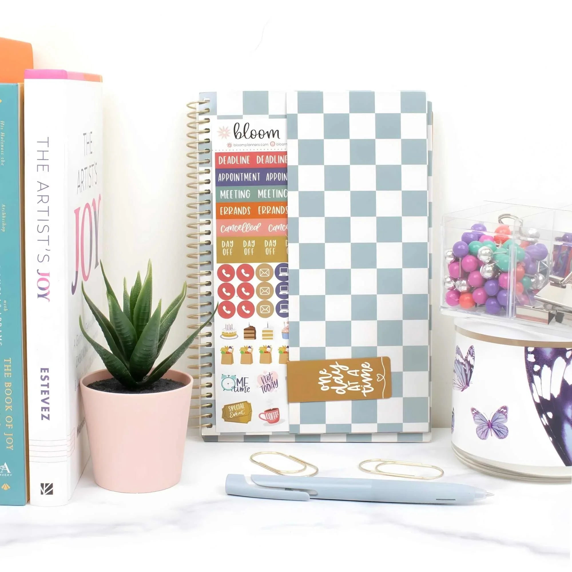 bloom daily planners 2026-2027 Academic Planner, 13 Month Monthly & Weekly Soft Cover, 5.5" x 8.25", Stickers Included, Checkered