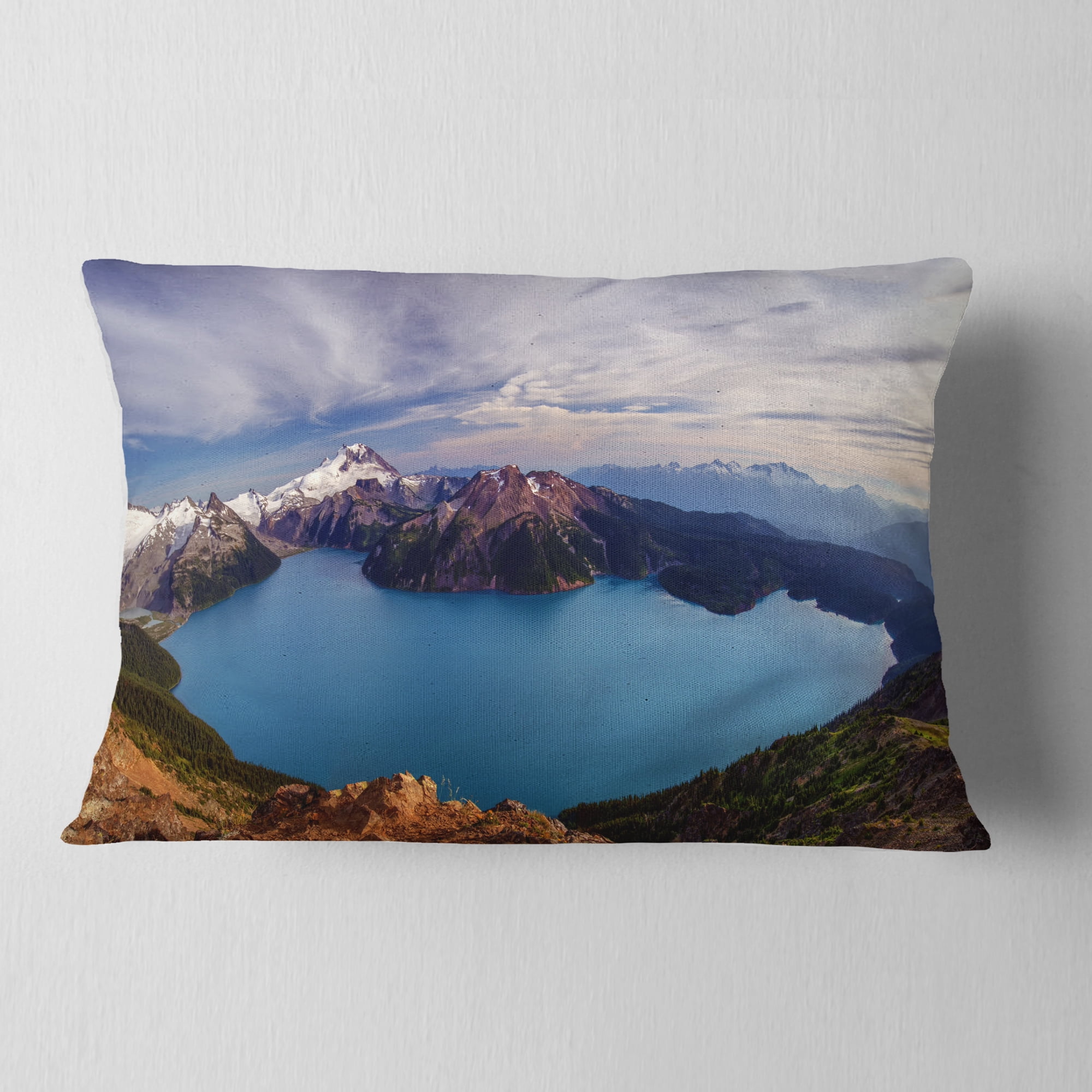 Designart Clear Lake with Bright Sky - Landscape Printed Throw Pillow - 12x20