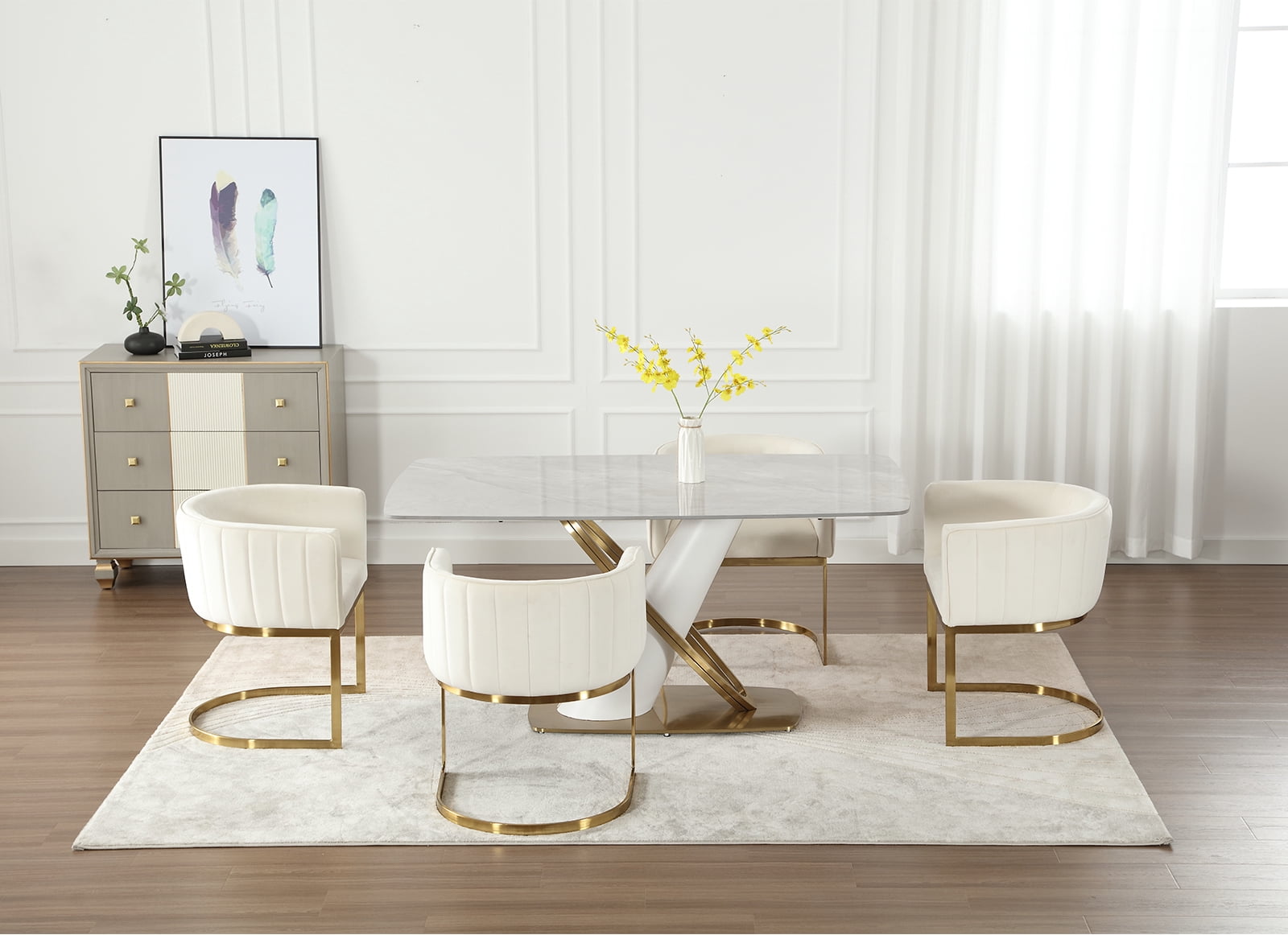 Dayalane Modern Barrel Dining Chairs Set of 2, Velvet Upholstered Kitchen and Dining Room Side Chairs, Comfy Armchair with Metal Frame for Living Room Bedroom Cafe, White