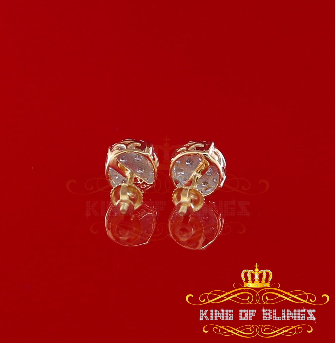 King of Bling's 10K Real Yellow Gold with 0.75CT Real Diamond Men's/Women's Stud Round Earrings