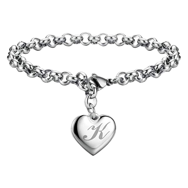 Pulseras con iniciales para adolescentes Pulseras con corazón de acero inoxidable para mujeres 26 letras Alfabeto Pulsera Regalos de joyería para niñas adolescentes