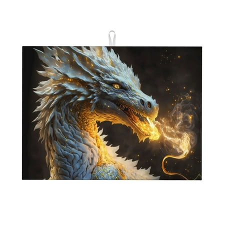 

Dish Drying Mats for Kitchen Counter - Golden White Fire Dragon 18x24in Dish Drying Pad Coffee Mat with Hanging Loop Super Absorbent Kitchen Counter Mat Coffee Bar Accessories