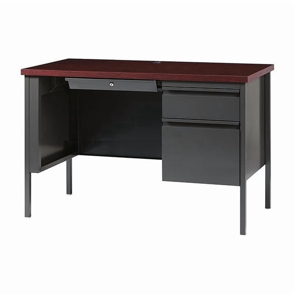 Hirsh 24x45 Right Hand Single Pedestal Metal Desk Charcoal/Mahogany