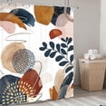 thumbnail image 2 of Abstract Boho Mid Century Shower Curtain 72Wx84H Inches Navy Blue Gold Colorful Modern Geometric Leaves Plant Neutral Minimalist Cloth Fabric Polyester Bathroom Home Decor Set with Hooks, 2 of 6