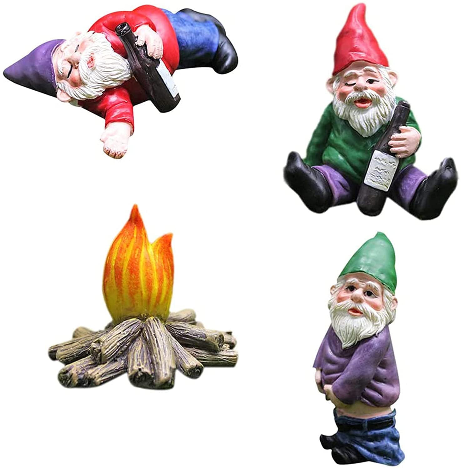 4 Pcs Garden Gnomes Mini Resin Statues Drunk Dwarf Kit Figurines Lawn Ornaments 