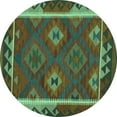 thumbnail image 1 of Ahgly Company Machine Washable Indoor Round Oriental Turquoise Blue Traditional Area Rugs, 6' Round, 1 of 4