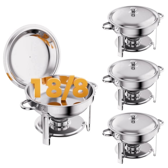 CAMMOO Silver 6QT Chafing Dish Buffet Set, 18/8 Stainless Steel Food Warmers for Parties, Buffet Catering and Events, 4 Pack