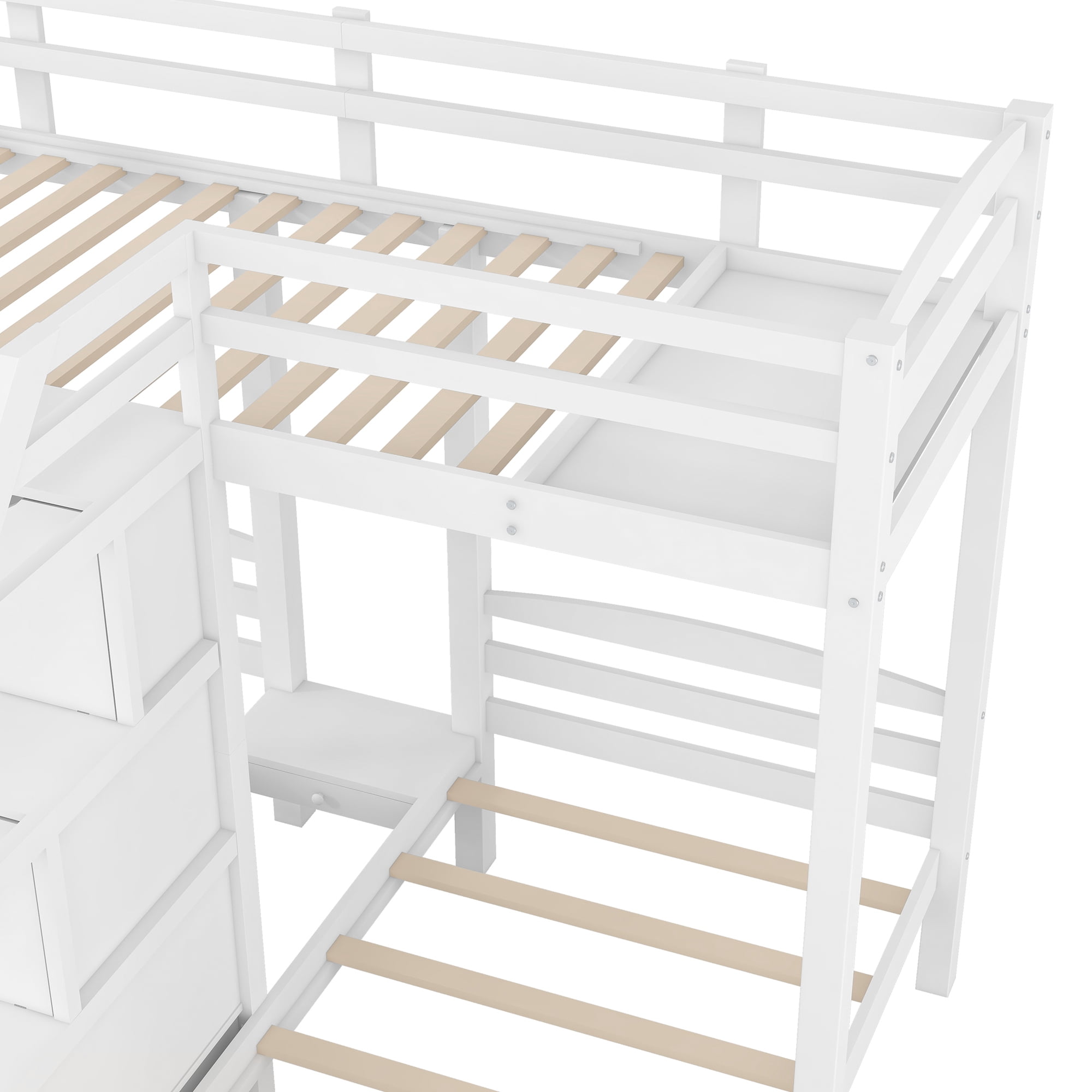EUROCO Full over Twin & Twin Bunk Bed with Ladder and Drawers for Kids Teens Bedroom, 3-in-1 Convertible Bunk for More Kids, White