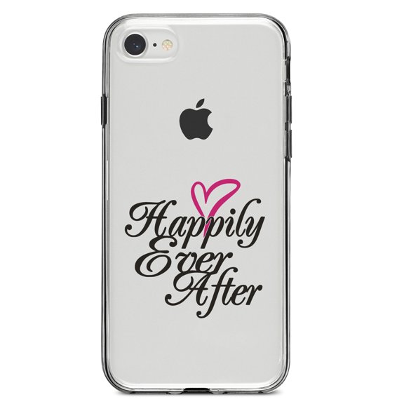 DistinctInk Clear Shockproof Hybrid Case for iPhone 7 8 SE (2020 Model) 4.7" Screen TPU Bumper Acrylic Back Tempered Glass Screen Protector - Happily Ever After Heart