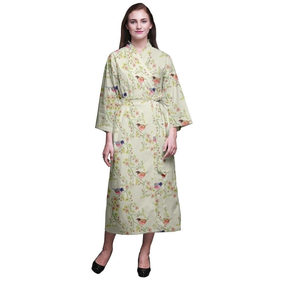 Bimba Pale Pink Floral Robin & Blossom Cotton Robe Women Long Bridesmaid Getting Ready Shirt Dresses Printed Kimono Robe Cotton X