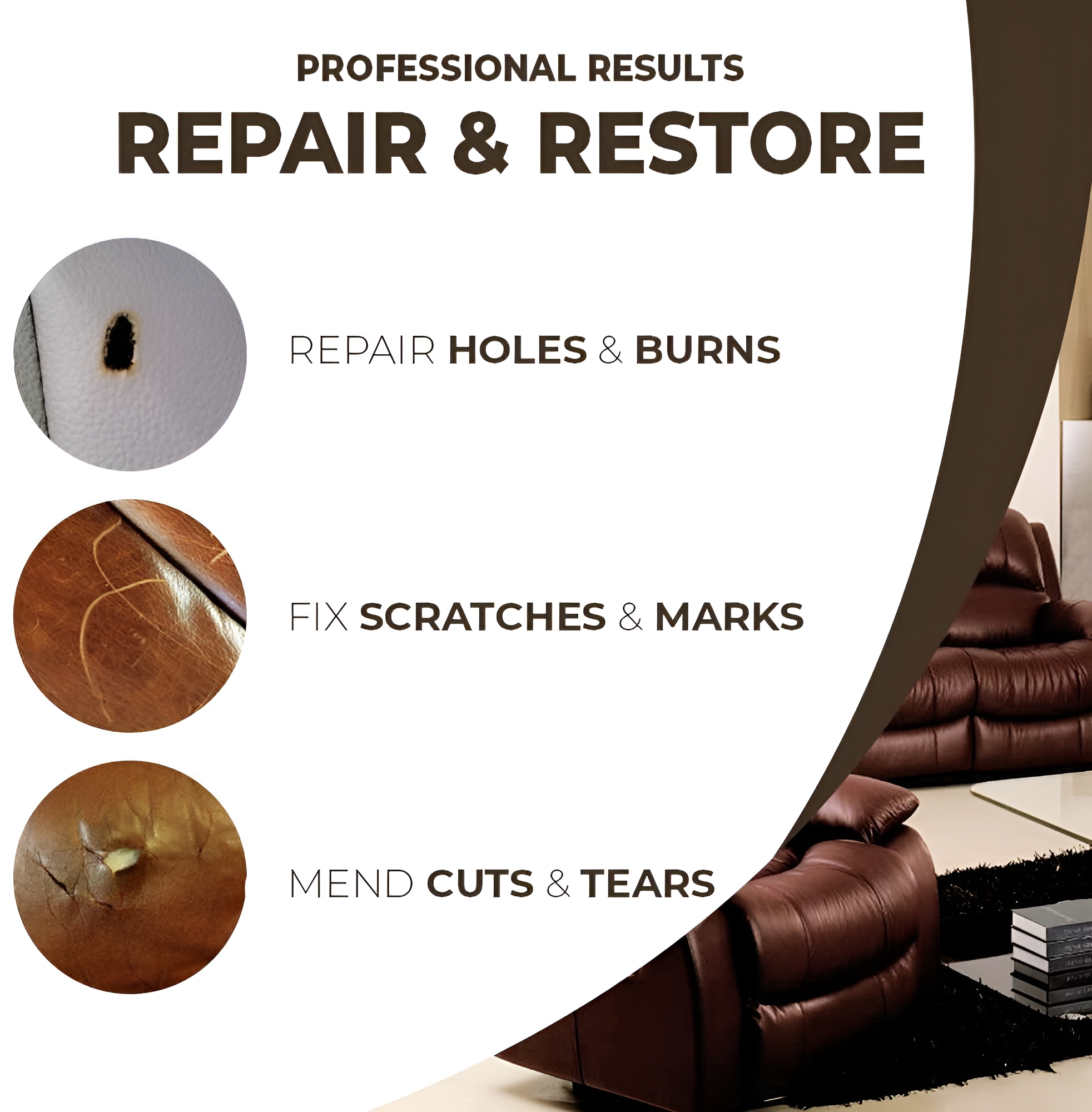 Black Leather and Vinyl Repair Kit - Furniture, Couch, Car Seats, Sofa, Jacket, Purse, Belt, Shoes | Genuine, Italian, Bonded, Bycast, PU, Pleather |No Heat Required | Repair &amp; Restore