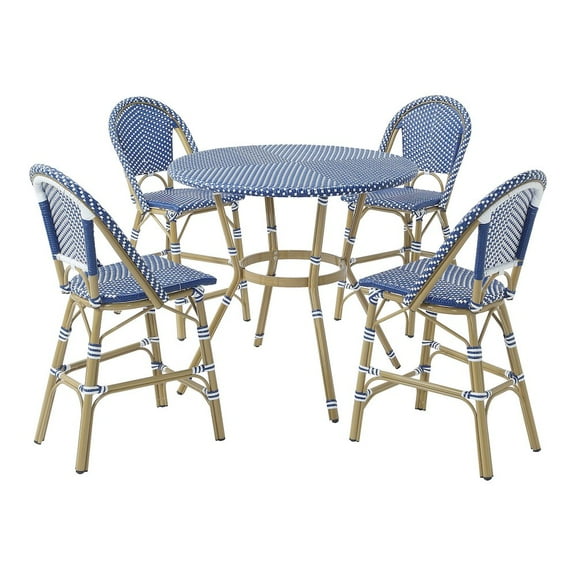 Furniture of America Reo Aluminum 5-Piece Patio Counter Dining Set in Blue
