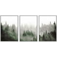 thumbnail image 2 of PixonSign Framed Wall Art Set Woodland Nursery Print Decor Fog & Mist Over Green Pine Tree Forest Nature Wilderness Modern Art Chic Landscape for Living Room, Office - 16"x24"x3 Panels White, 2 of 5