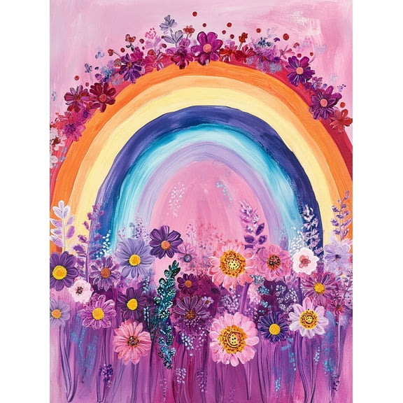 Rainbow Flowers Canvas Painting Perfect for Living Room Bedroom Office Nursery and Hallway Decoration.