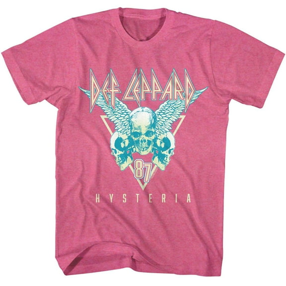 Def Leppard Skulls 3 Tone Retro Pink Heather Adult T Shirt