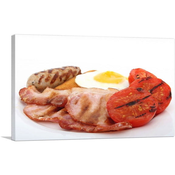 ARTCANVAS Sausage, Eggs, Bacon and Tomato Breakfast Restaurant decor Canvas Art Print - Size: 60" x 40" (0.75" Deep) (3-Piece)