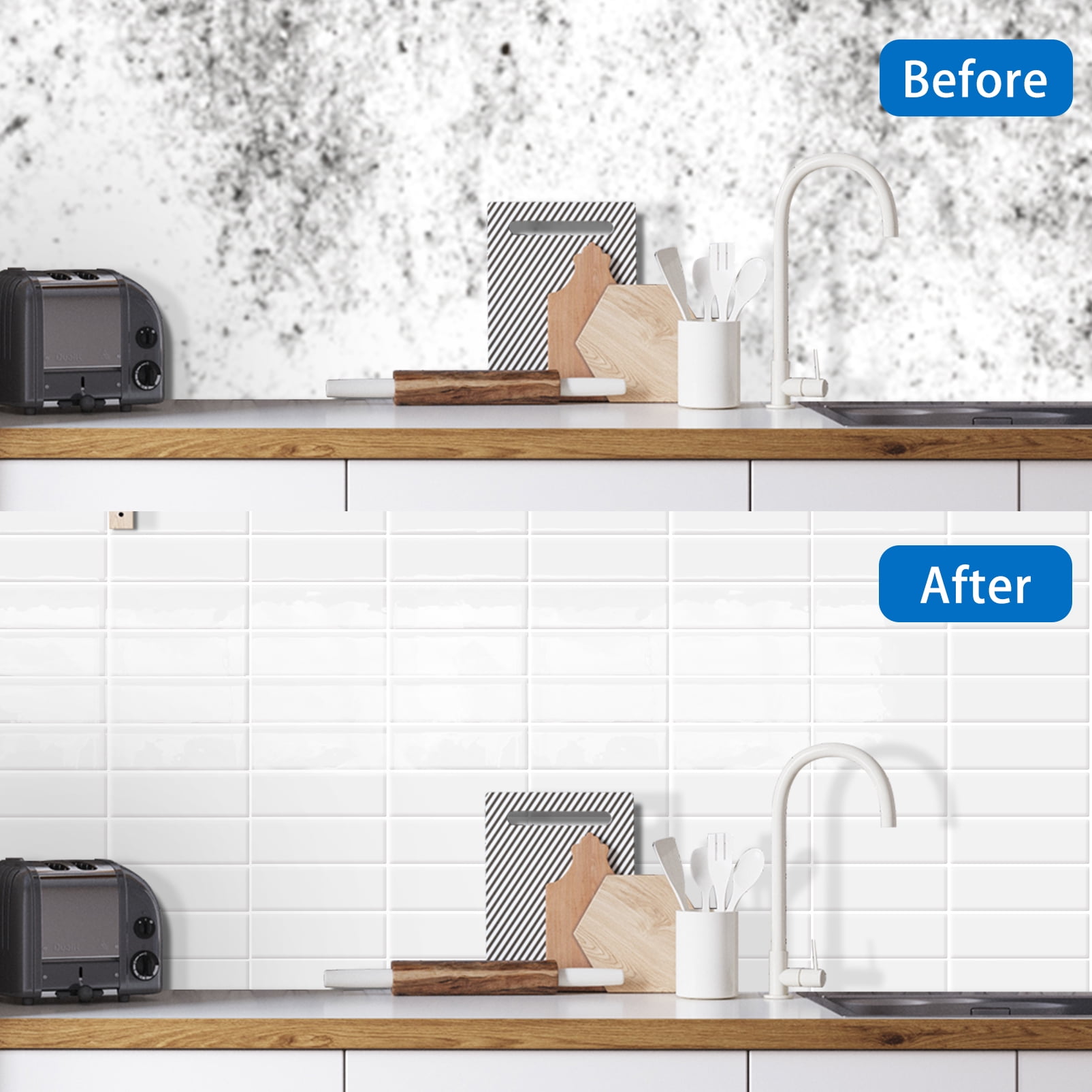 DEWOO 10pcs Peel and Stick Backsplash Wall Tiles, Extra Thick 3D Wall Panels, Heat & Water Resistant, Easy DIY Kitchen, Bathroom, Laundry, Fireplace & Rental Home Wall Décor (White, 12"×12")