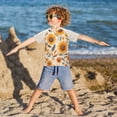 thumbnail image 3 of FORMRS Boys Rash Guard Short Sleeves Swim Shirt Quick Dry UPF 50+ Sun Protection, Sizes 3-12T, Watercolor Sunflowers and Leaves, 3 of 6