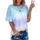 thumbnail image 3 of Camiseta de mujer, cuello redondo, manga corta, blusa con estampado tie-dye, azul cielo, 5XL Noticed AP002435-20, 3 of 6