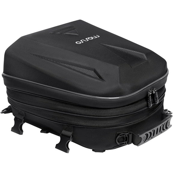 Mosiso Motorcycle Tail Bag, Waterproof Motorbike Rear Seat Bag with Rain Cover, 20L-28L Expandable Motorcycle Backpack Helmet Bag Luggage Storage Tool Gear Carry Bag with Handle,Black