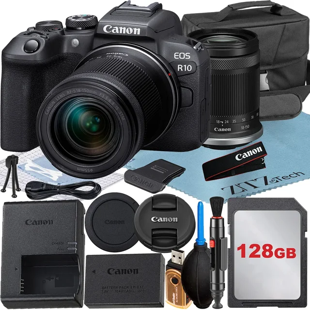 Canon EOS R10 Mirrorless Camera with RF-S 18-150mm Lens + 128GB Memory Card + Case + ZeeTech Accessory Bundle
