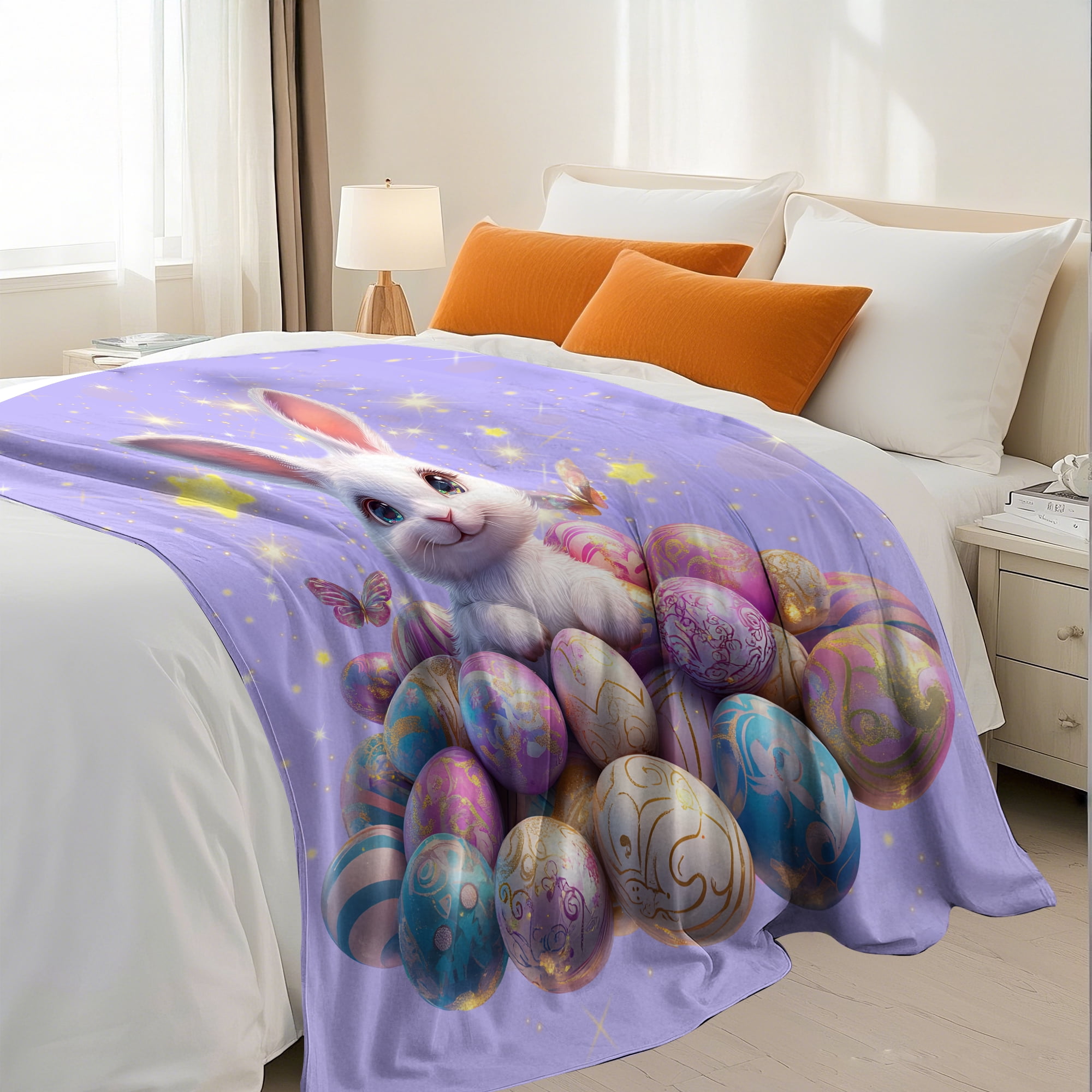 Easter Throw Blanket, Warm Fleece Flannel Bed Blanket, Lightweight Easter Blanket for Sofa Bed Couch 60"x80"