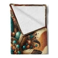 thumbnail image 2 of Ambesonne Rustic Fleece Throw Blanket Boho Earthy Feathers Mandala 60"x80" Teal Cinnamon Brown, 2 of 5
