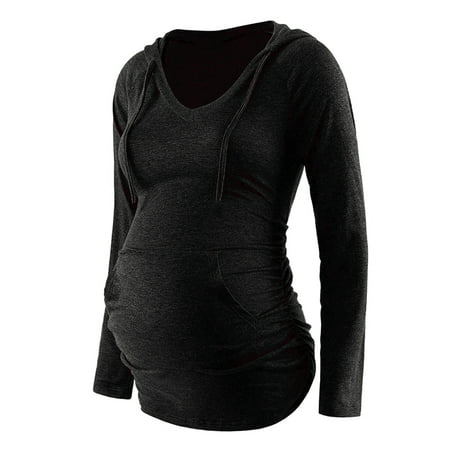 

VSNOW Maternity Women Hoodie Long Sleeves Sweatshirt V Neck Pregnancy Shirts Casual Tunics Top