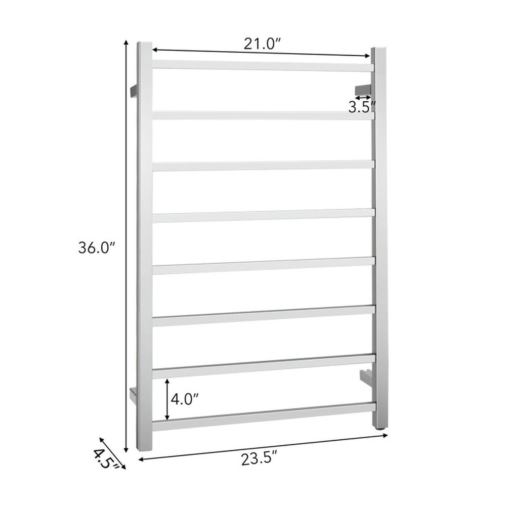 Finihen Wall Mounted Towel Rack, Electric Heated Towel Rack, 145W Electric Towel Warmer Wall Mounted Heated Drying Rack 8 Square Bars, for Bathroom, laundry Room, Silver