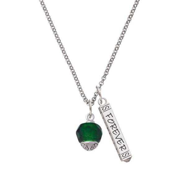 Delight Jewelry 12mm Faceted Green Glass Spinner Silvertone Forever Bar Charm Necklace, 23"