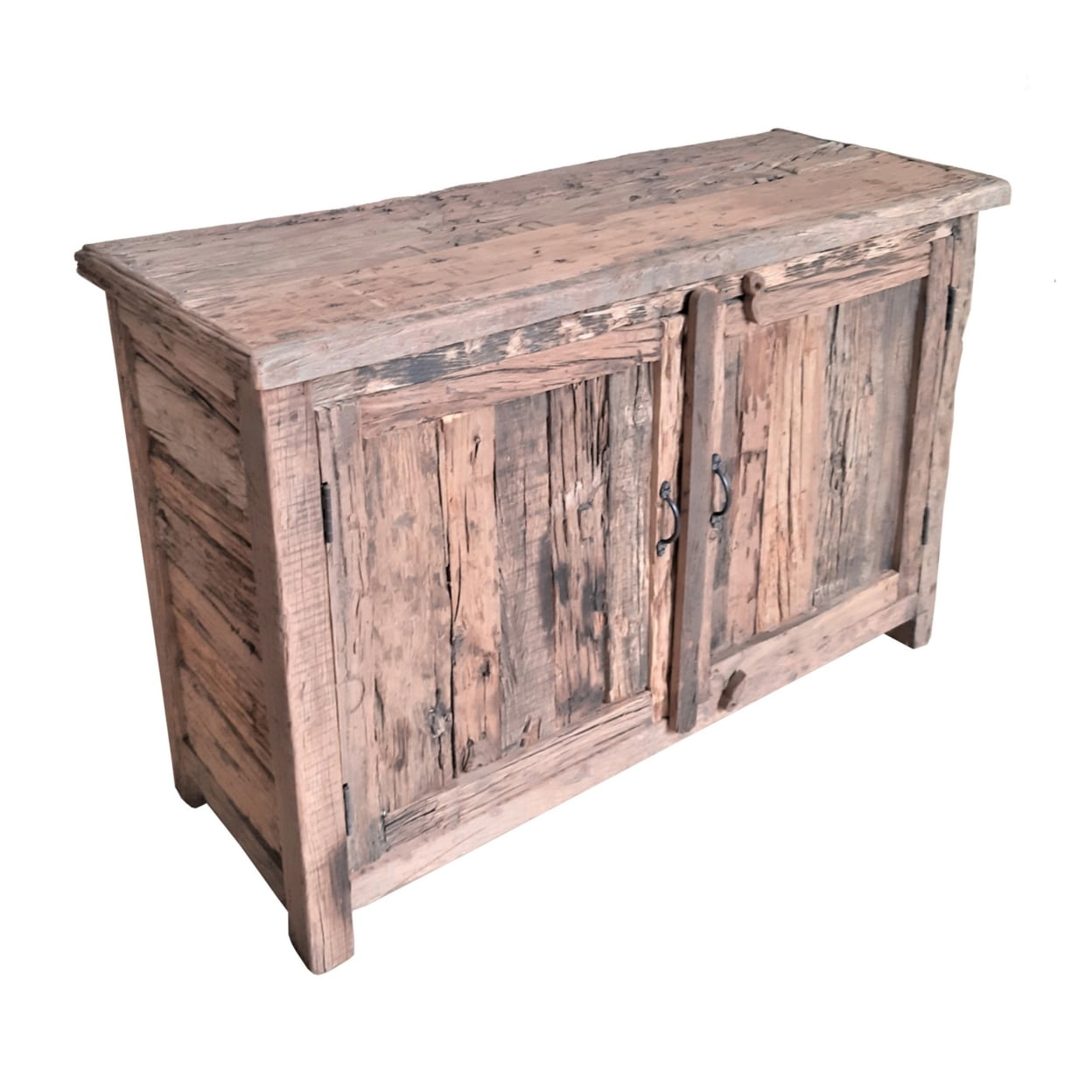 Ally 48 Inch Sideboard Console, 2 Doors, Rustic Weathered Brown