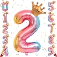 thumbnail image 1 of Globo de papel de helio con números, globos con números de arcoíris de 32 pulgadas con corona para cumpleaños, decoraciones de fiesta de cumpleaños(#2), 1 of 5