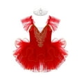 thumbnail image 3 of Aislor Kids Girls Sequins Shiny Skirted Leotard Tutu Skirted Princess Dress for Ballet Dance 3-14 Red 13-14, 3 of 7