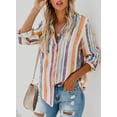 thumbnail image 5 of Asvivid Women's Plus Size Blouses Fashion Color Contrast Striped Shirts Loose Fit Turn Down Collar Buttoned Tops US 16-18, 5 of 7