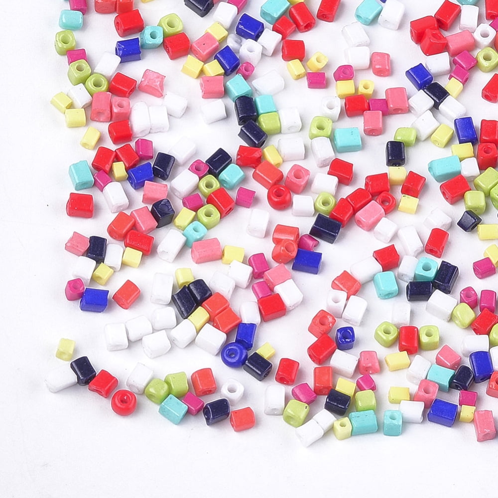 Mixed Color 1 Bag Baking Paint Glass Beads Cube Mixed Color 3~6x2~2.5x2~2.5mm Hole: 1mm about 15000pcs/bagDIY