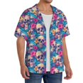 thumbnail image 2 of Rateoe Skull blue leaf Print Mens Front Pocket Hawaiian Shirts Casual Shirts Short Sleeve Button Down Beach Tropical Shirts-Medium, 2 of 5