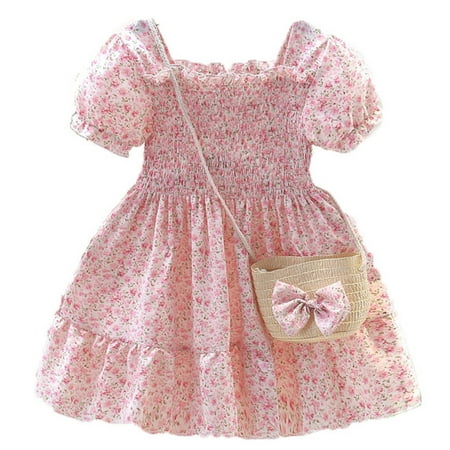 

Little Girls Floral Smocked Sundress & Bag 2-Piece Set F769 Sizes 2-6X