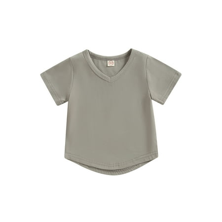 

Qtinghua Toddler Baby Boy Girl Short Sleeve V Neck T-Shirt Basic Plain Cotton Tees Top Blouse Summer Clothes Gray 18-24 Months