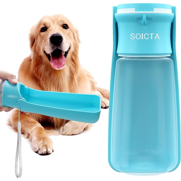 Botella de agua portátil para perros SOICTA para pasear, 560 ml, azul