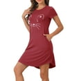 thumbnail image 4 of INSPIRE CHIC Women's Pajamas Night Shirts Cats Printed Sleep Dress Short Sleeve Nightgowns M Wine Red, 4 of 6