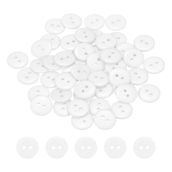 Uxcell 50pcs Resin Sewing Button, 15mm (5/8-inch) 2 Holes Round Craft Decorative Buttons for Coat Clothes Holiday Decoration, White
