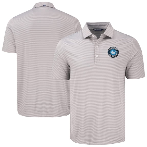 Men's-Cutter & Buck Gray Charlotte FC Forge Eco Fine Line Stripe Stretch Recycled Polo