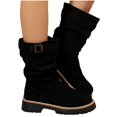 thumbnail image 5 of PiGOGI Chunky Heel Boots for Women Stacked Mid-Calf Boots Adjustable Buckle Strap Faux Suede Winter Casual Shoes Comfortable Block Heel Black 38, 5 of 6