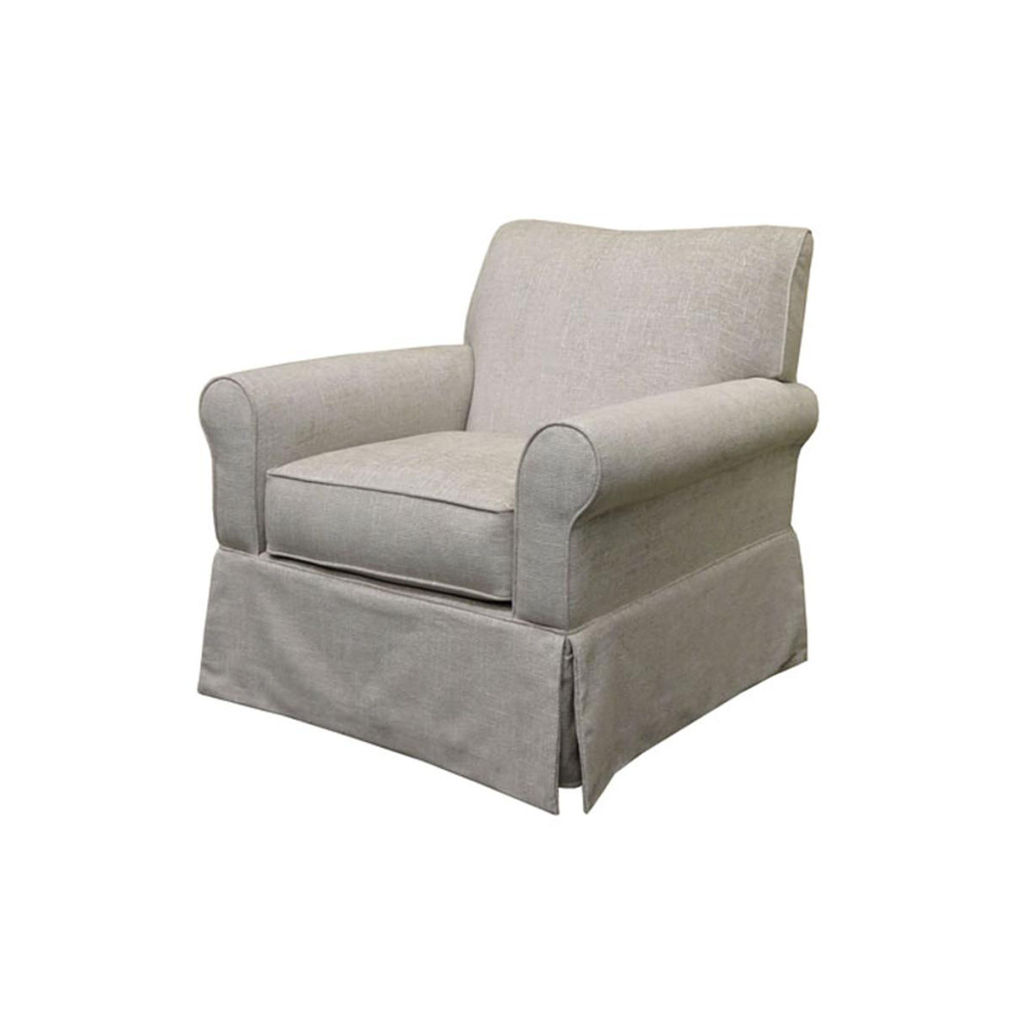 Skirted Fabric Upholstered Swivel Glider Accent Chair, Off White